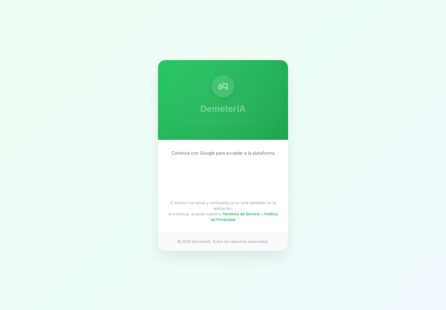 Pantalla aprobada de acceso a DemeterIA